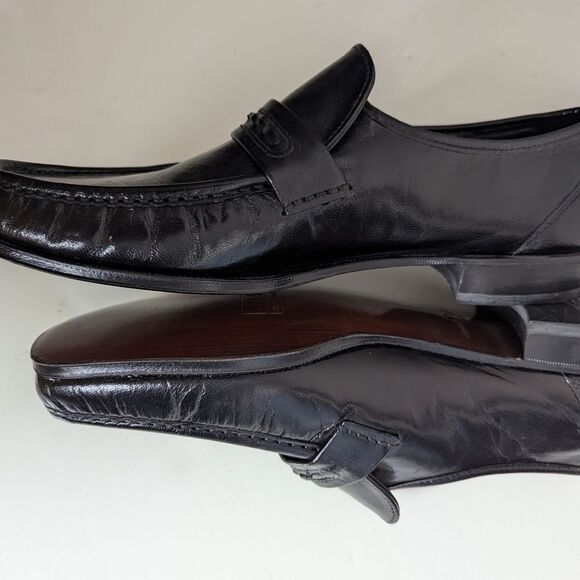 Men's Florsheim Como Flat Strap Loafers, Black Leather, Size 11 - Picture 4 of 9